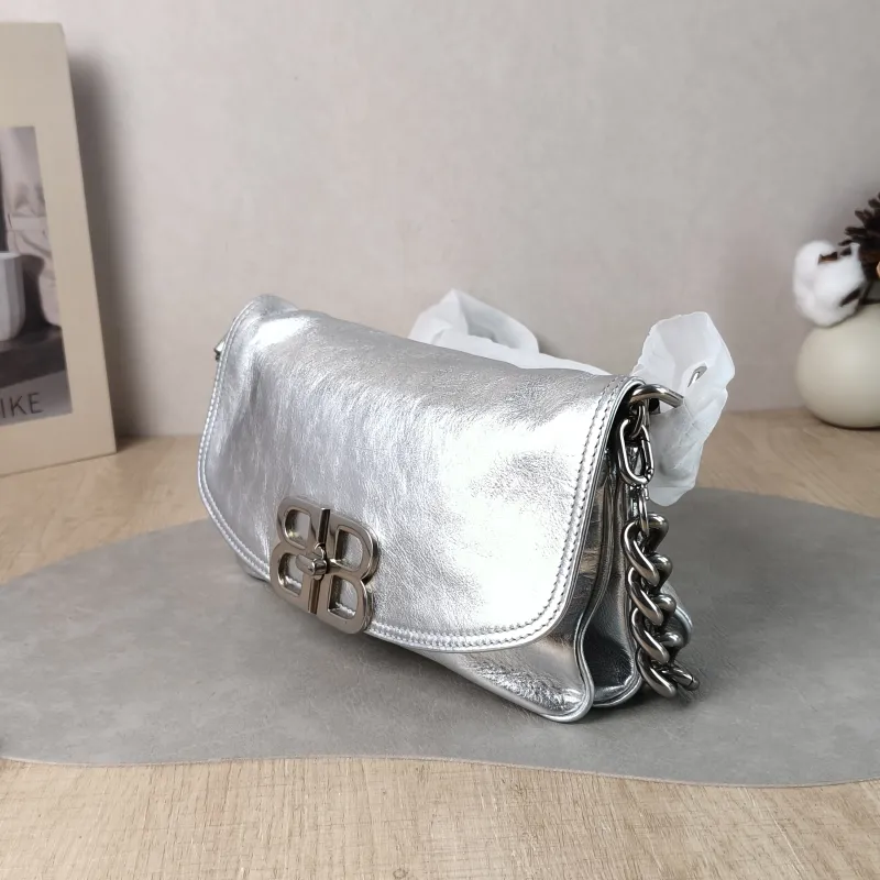 BALENCIAGA Crossbody Bagsoft bb Crossbody Bag Silver Calfskin 23.5 × 3 × 13.5 cm — cover view 5 of 6