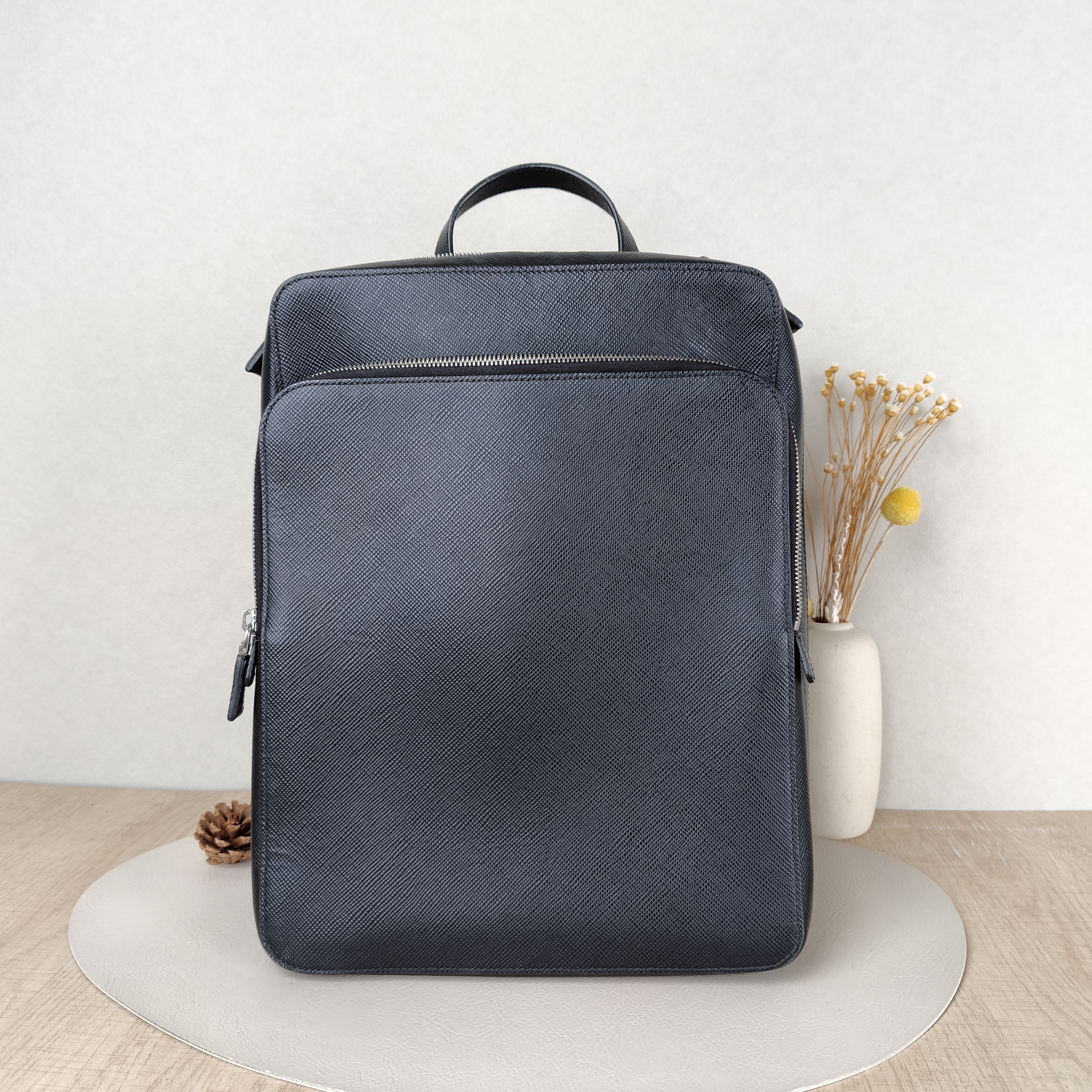 PRADA Backpack Backpack Black Calfskin One Size27 × 9 × 34 cm