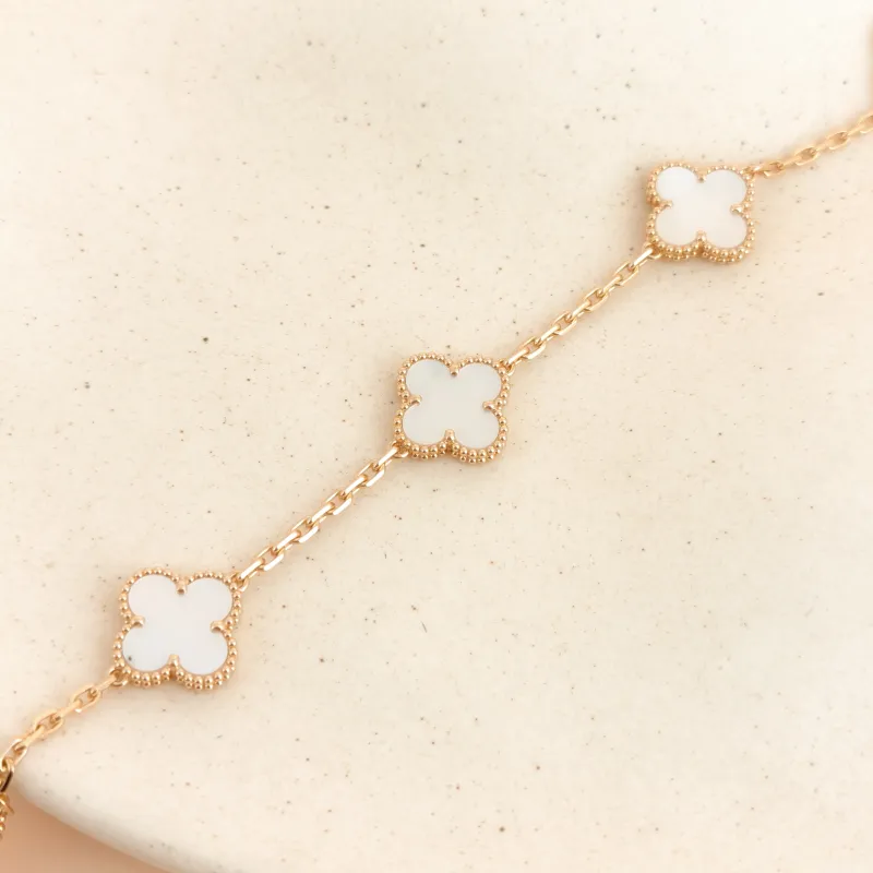 Van Cleef & Arpels Bracelet Alhambra Alhambra Collection Five-Motif Bracelet Pearl · White Mother-of-Pearl 18KY ellow Gold Vintage Small 19cm — cover view 3 of 9