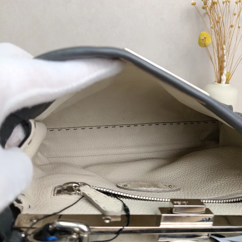 FENDI peekaboo Shoulder Bag Grey Calfskin · Shoulder Strap · 34 × 13 × 26 cm — detail view 3 of 10