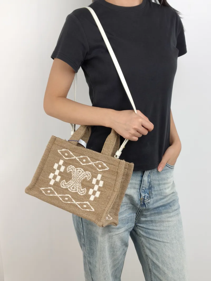 CELINE Shoulder Bag CABAS THAIS Shopping Tote Brown Small 25.5 × 12 × 18.5 cm — on-model view 2 of 3