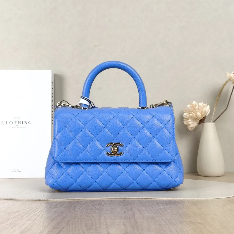 Chanel Top Handle Bag Coco Handle​Blue Grained Calfskin Small24 × 10 × 14 cm