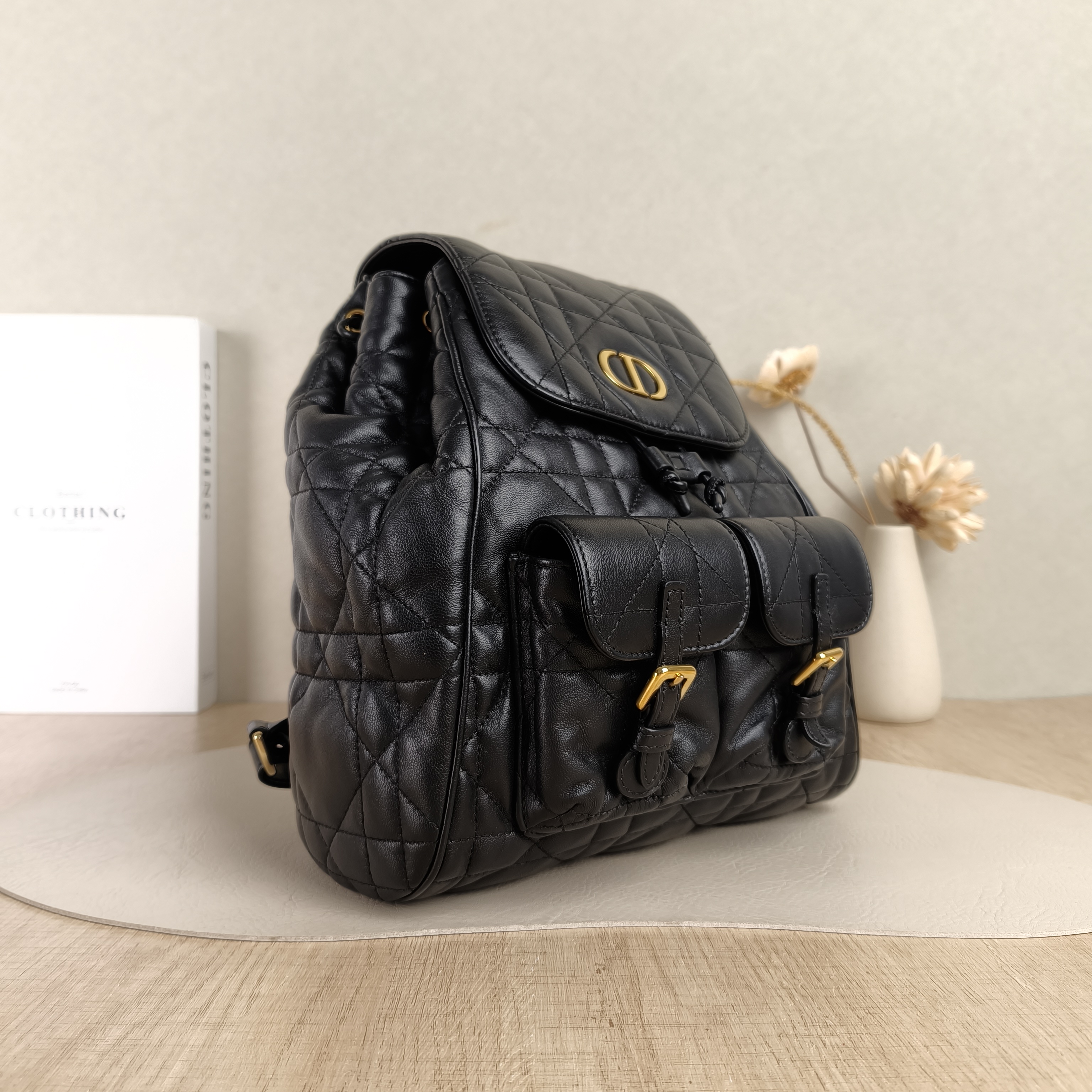 DIOR Backpack Caro Shoulder Bag Black SL ambskin Medium23 × 12.5 × 26.5 cm — cover view 4 of 6