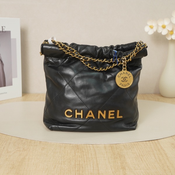 Chanel Shoulder Bag Black with Gold-Tone Hardware Calfskin22 Mini