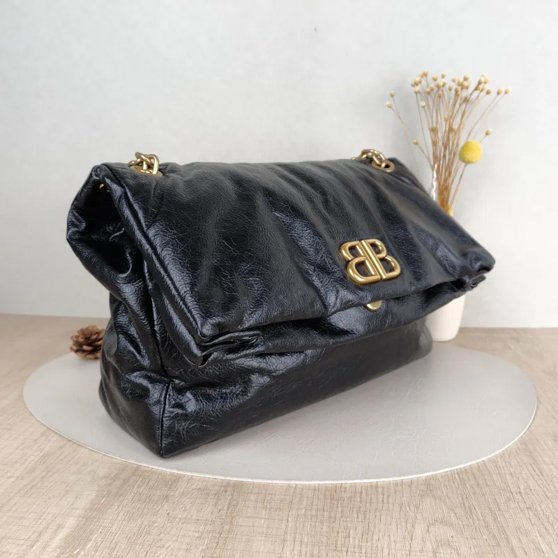 BALENCIAGA Shoulder Bag MONACO Chain Bag Black Calfskin Medium 34 × 15 × 24 cm — cover view 4 of 5