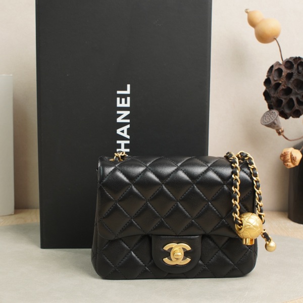 Chanel mini Black with Gold-Tone Hardware Lambskin Microchip Edition · Dust Bag · 17 × 8 × 13.5 cm