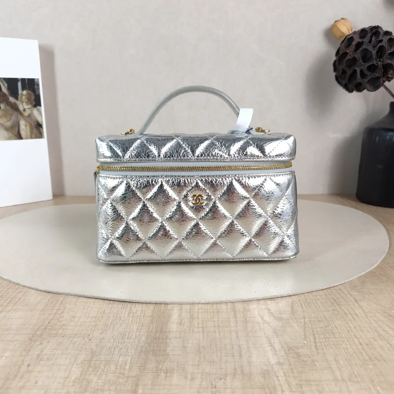 Chanel Crossbody Bag lp Box Bag Top Handle Crossbody Bag Silver Calfskin 19.5 × 5 × 12 cm