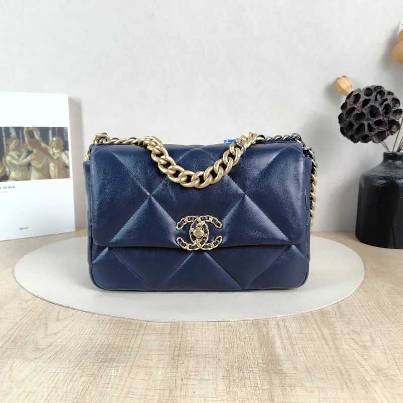 Chanel Crossbody Bag 19Bag Blue Calfskin Small 26 × 9 × 16 cm 30