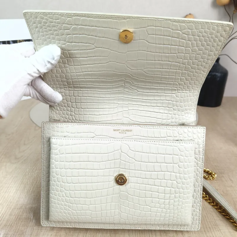 SAINT LAURENT Crossbody Bag SUNSET White Calfskin Medium 22 × 6.5 × 16 cm — detail view 3 of 11