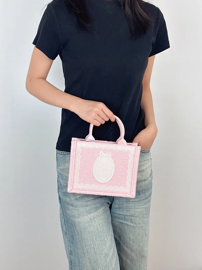 DIOR Shoulder Bag Book Tote Shoulder Strap Edition Pink Canvasmini20.5 × 7 × 16 cm — on-model view 2 of 2