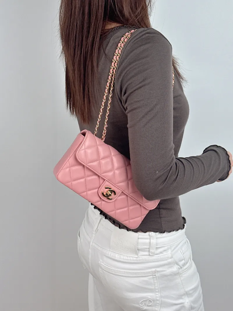 Chanel Crossbody Bag Collection Baguette Bag Pink Lambskin Small 21.5 × 4 × 12 cm — on-model view 2 of 2