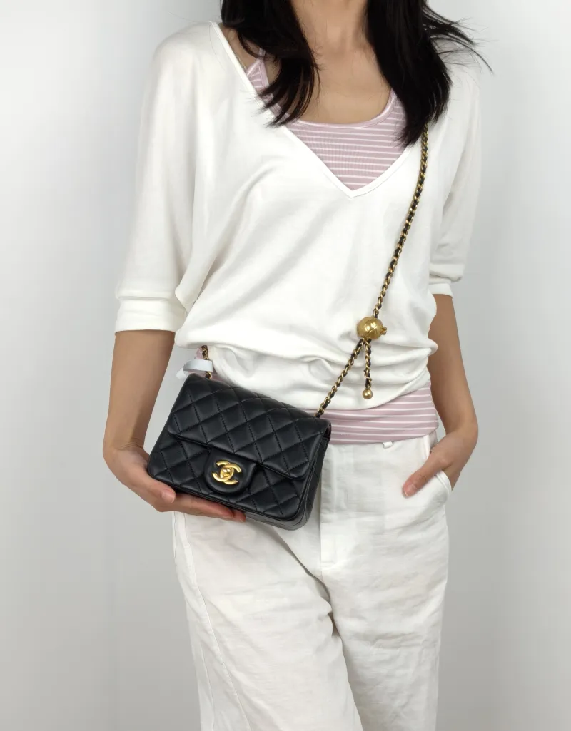 Chanel Crossbody Bag Black Lambskin One Size 17 × 8 × 13.5 cm — on-model view 3 of 3