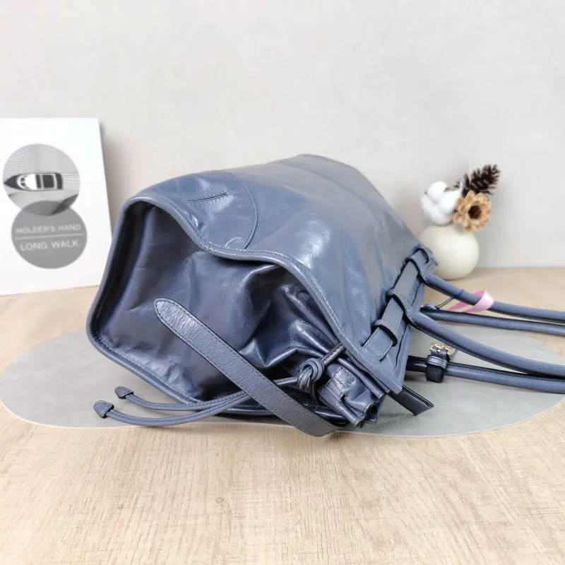 PRADA Shoulder Bag Bonnie Soft Lux Blue Waxed Leather Large 38 × 12 × 24 cm — detail view 11 of 11