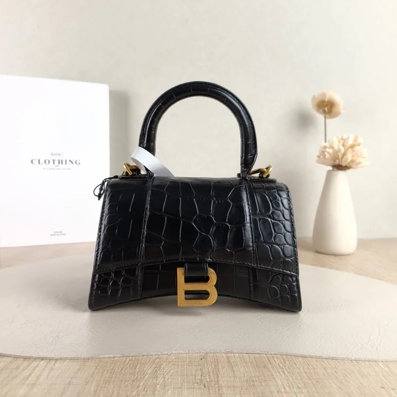 BALENCIAGA Crossbody Bag Hourglass Hourglass Bag Black Calfskin XS 19 × 8 × 13 cm