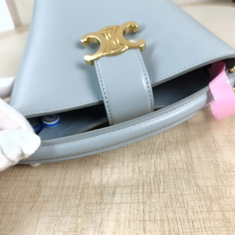 CELINE Crossbody Bag Louise Bucket Bag Blue Calfskin Mini 13.5 × 10 × 16 cm — detail view 10 of 13