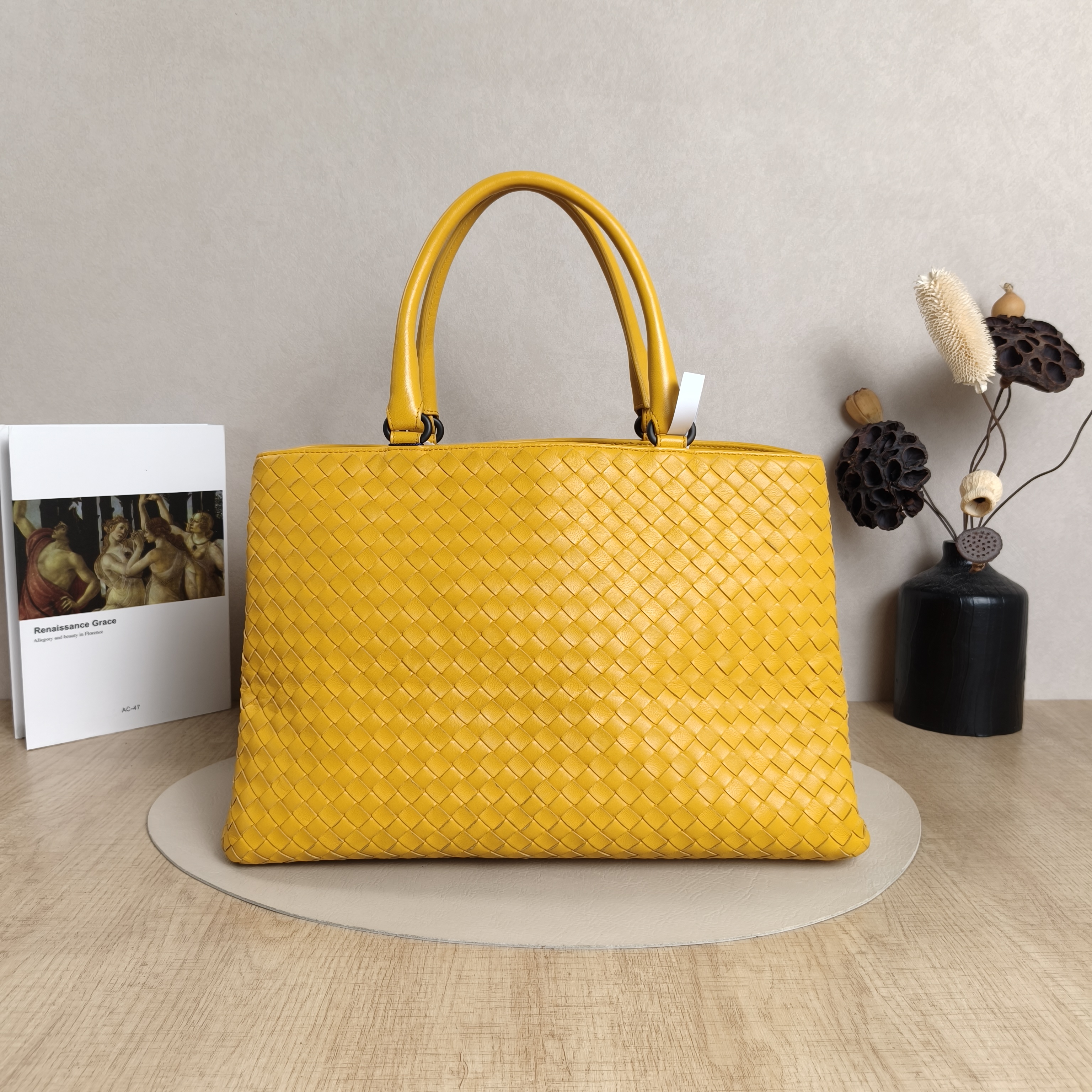 Bottega Veneta Top Handle Bag Roma Yellow Lambskin 35 × 18 × 23 cm