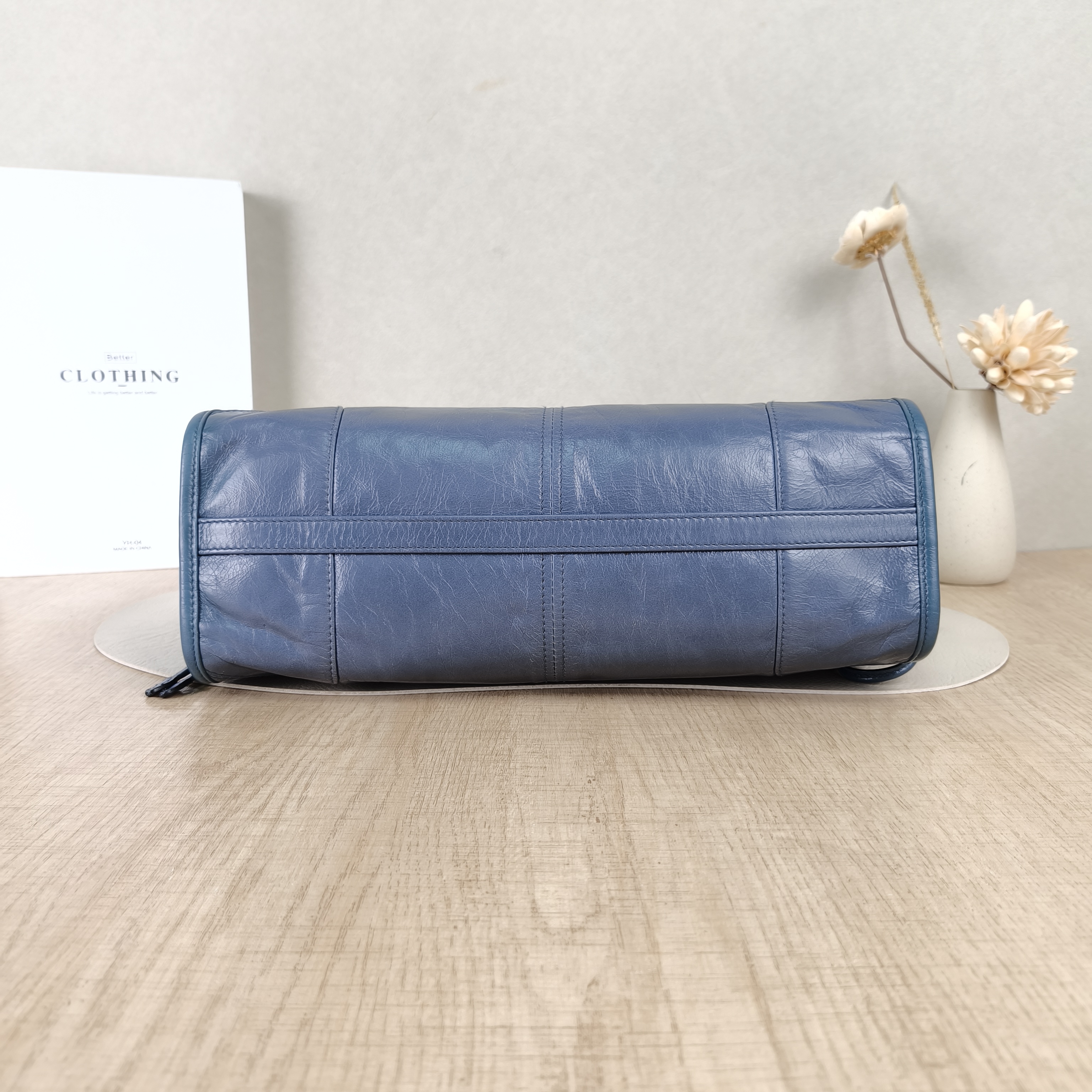 PRADA Shoulder Bag Bonnie Soft Lux Blue Waxed Leather Medium32 × 12 × 15.5 cm — cover view 4 of 5