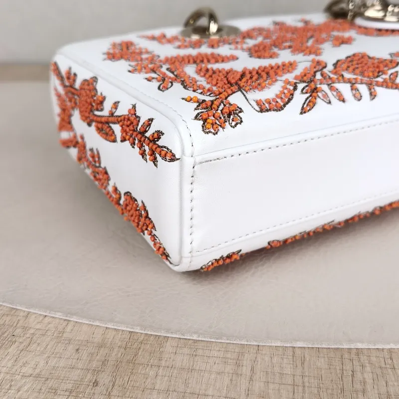 DIOR Shoulder Bag Lady D-Sire Red Embroidered White Red Calfskin Small 26 × 5 × 13 cm — detail view 12 of 14