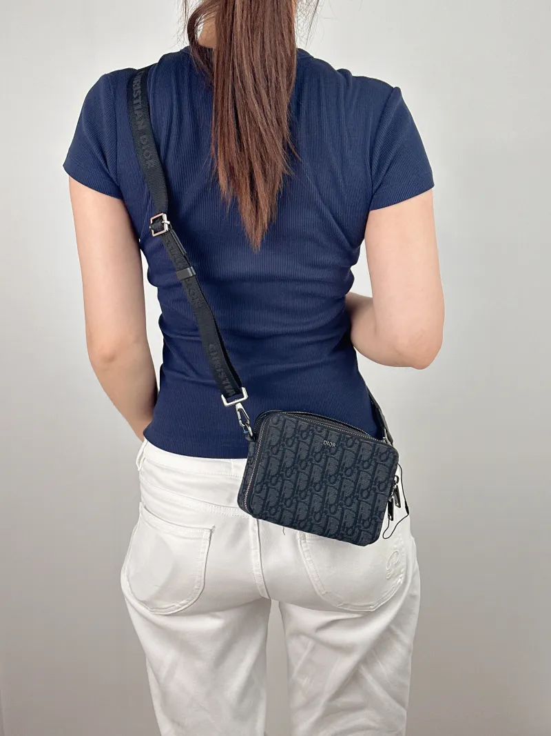DIOR Shoulder Bag Oblique Jacquard Camera Bag Blue 17.5 × 5.5 × 12.5 cm — on-model view 2 of 2