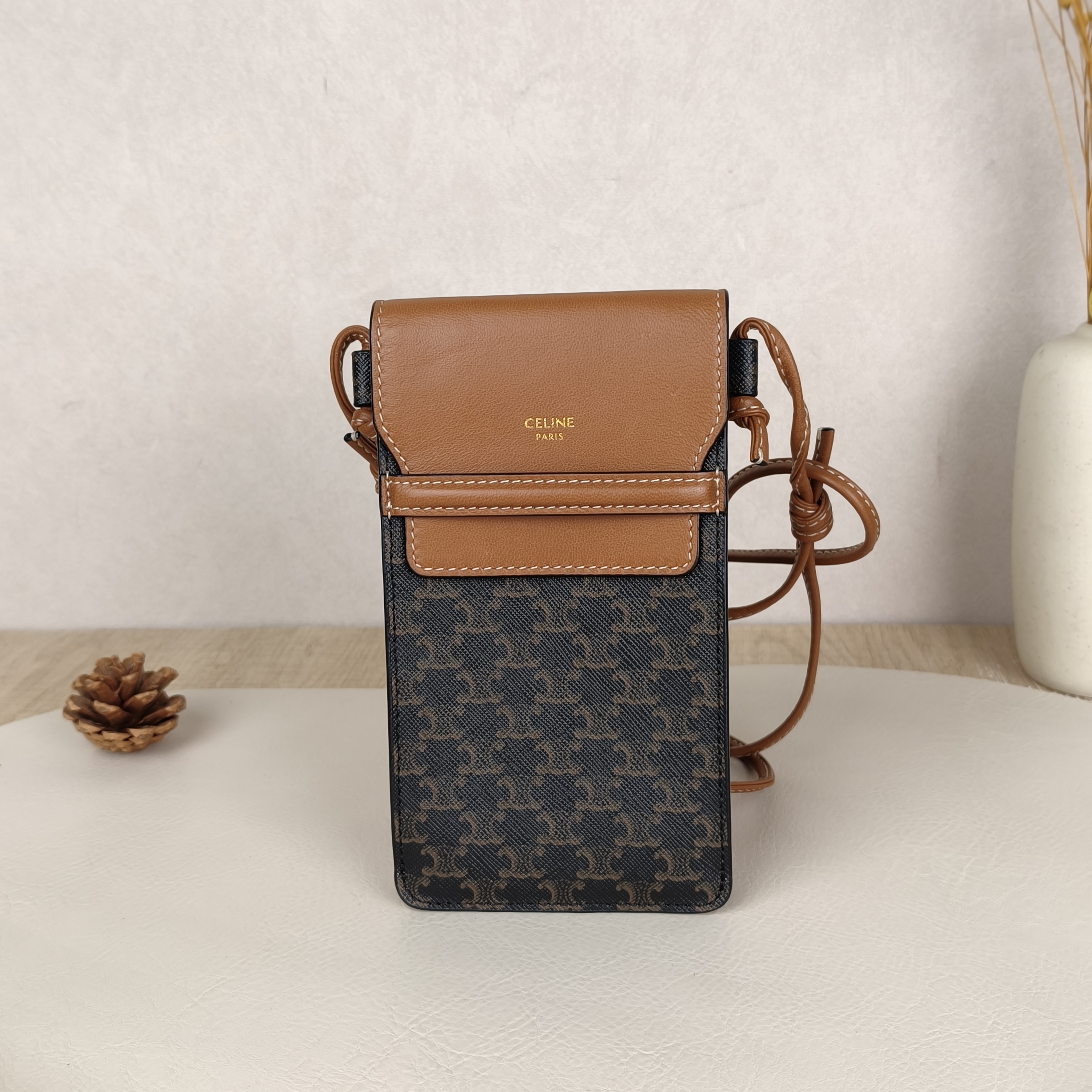 CELINE Crossbody Bag Triomphe Monogram PV Cmini10 × 2 × 18 cm