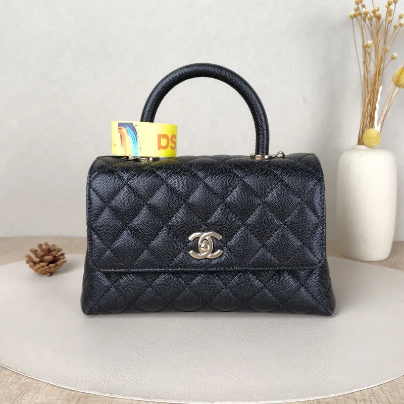 Chanel Top Handle Bag Coco Handle​Black Grained Calfskin Small24 × 10 × 14 cm