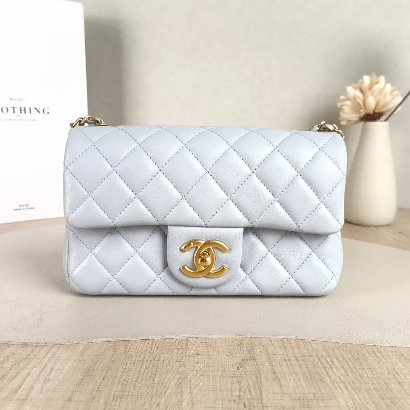 Chanel Crossbody Bag cf Blue Lambskin 20 × 6.5 × 12 cm Microchip Edition