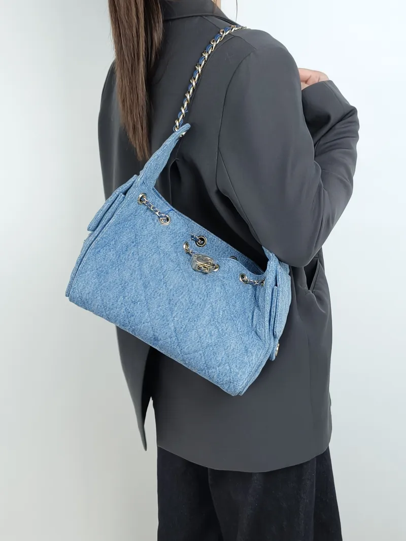 Chanel Shoulder Bag 25Bag Blue Small 26 × 14 × 30 cm — on-model view 1 of 2