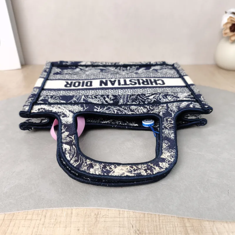 DIOR Top Handle Bag Book Tote Collection · White Blue Canvas Mini 22.5 × 6 × 15 cm — detail view 1 of 9