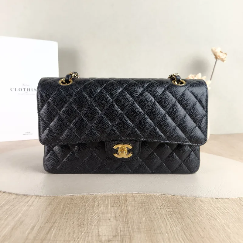Chanel Crossbody Bag Classic Flap CF Black Grained Calfskin Medium 25.5 × 6.5 × 15.5 cm
