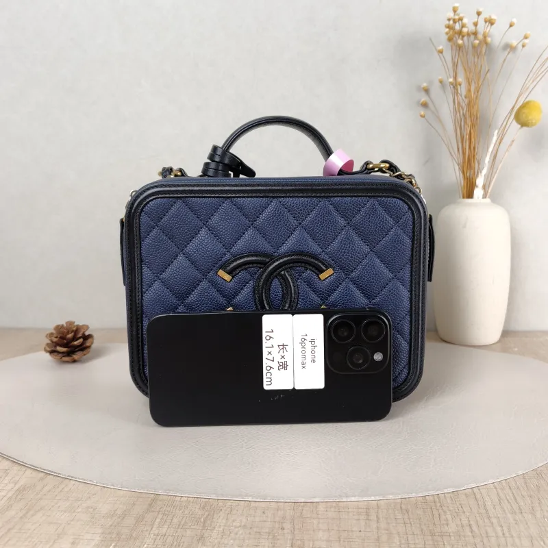Chanel Crossbody Bag CC Filigree Vanity Cosmetic Bag Blue Black Grained Calfskin Medium 21 × 8 × 16 cm 22 — cover view 3 of 5