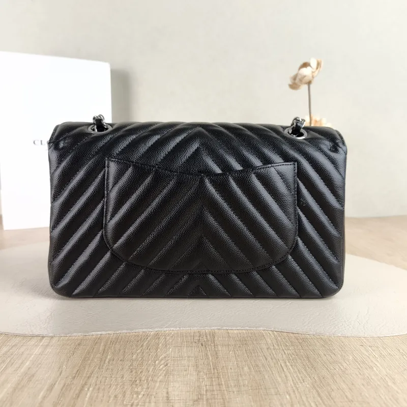 Chanel Crossbody Bag V Classic Flap CF Black Grained Calfskin Medium 25.5 × 6.5 × 15.5 cm 22 — cover view 4 of 5