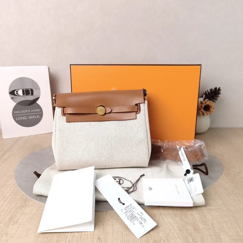Hermès Crossbody Bag Herbag Zip 20 Beige Brown Calfskin,Canvas Mini 20.5 × 7 × 16.5 cm G — cover view 2 of 6