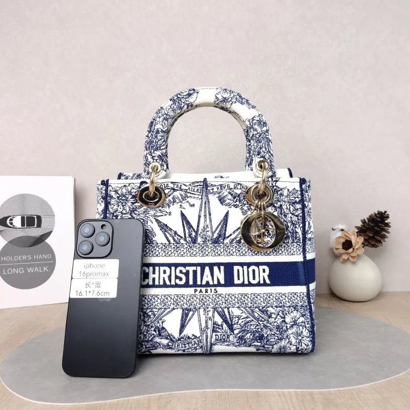 DIOR Top Handle Bag Lady Lady Dior Bag Blue Canvas Medium 24 × 12 × 21 cm — cover view 5 of 5
