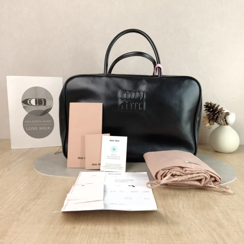 Miumiu Top Handle Bag Beau Black Calfskin Large 34 × 10 × 23 cm — cover view 2 of 6