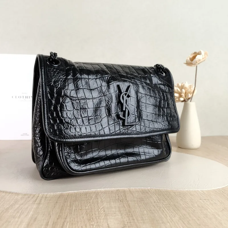 SAINT LAURENT Crossbody Bag Niki Black Waxed Leather Calfskin Medium 28 × 8.5 × 20 cm — cover view 5 of 5