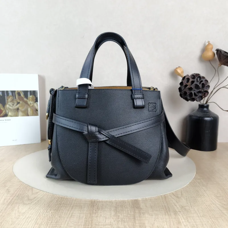 LOEWE Crossbody Baggate handbag Top Handle Bag Black Calfskin Small30 × 12 × 23.5 cm