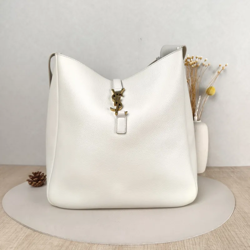 SAINT LAURENT Shoulder Bag LE 5 À 7 Hobo White Calfskin Large 30 × 13 × 31 cm