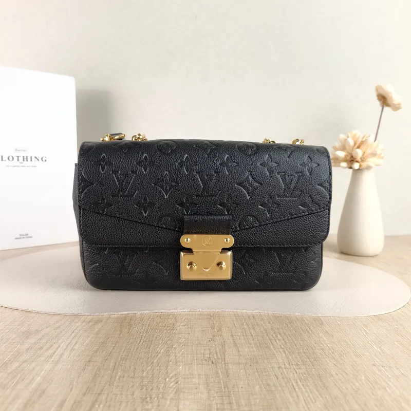 Louis Vuitton Crossbody Bag Marceau Chain Bag Black Monogram Empreinte Embossed Calfskin 24.5 × 6.5 × 15 cm