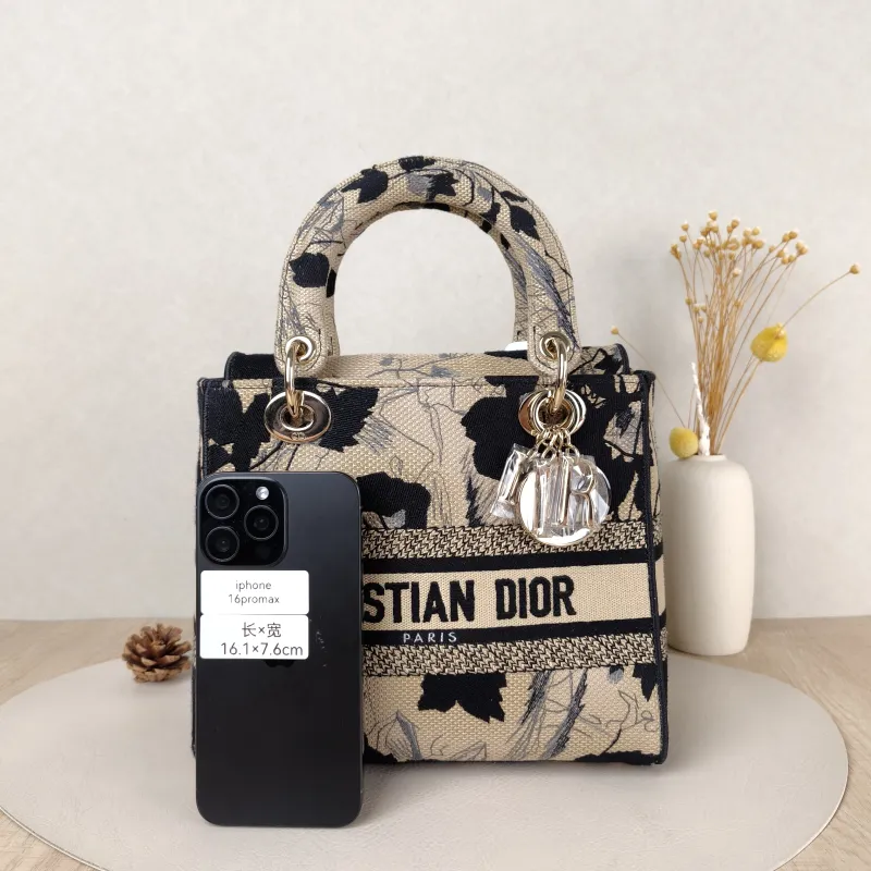 DIOR Top Handle Bag Lady Lady Dior Bag Beige Black Canvas Medium24 × 12 × 21 cm — cover view 5 of 5