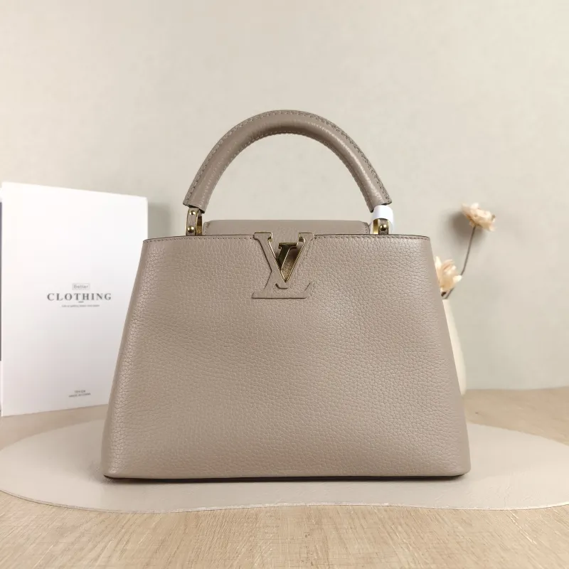 Louis Vuitton Top Handle Bag Capucines Grey Calfskin BB 27 × 9 × 17.5 cm