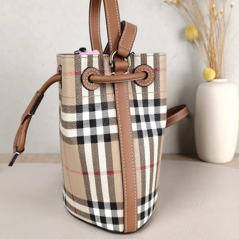 BURBERRY Crossbody Bag Canvas Bucket Bag Brown 16.5 × 11 × 18 cm — detail view 1 of 10