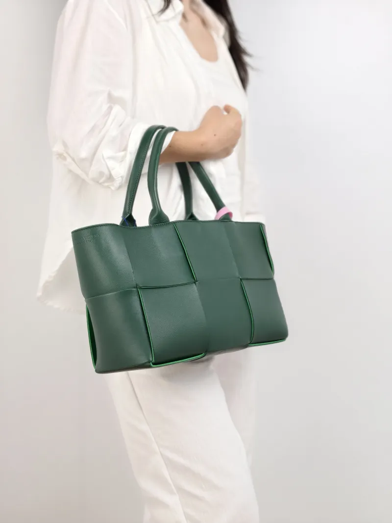 Bottega Veneta Top Handle Bag Arco Woven Tote Bag Green Lambskin Small 30 × 11.5 × 20 cm — on-model view 1 of 2