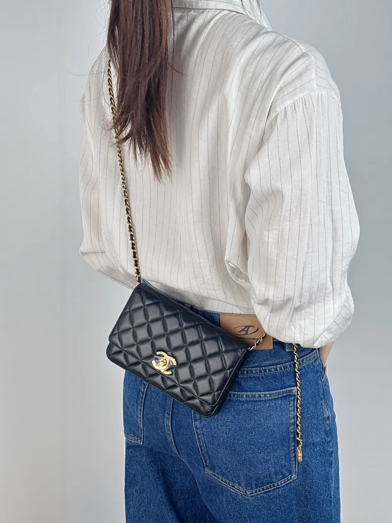 Chanel Crossbody Bag Classic Flap WOC CF WOCWOC Bag C Black Lambskin Mini 19.2 × 3.5 × 12.3 cm — on-model view 1 of 2