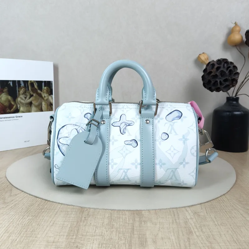 Louis Vuitton Crossbody Bag Keepall 25 Blue PVC Medium25 × 11 × 15 cm