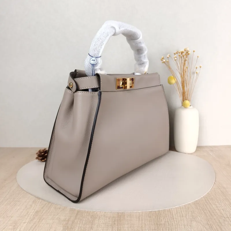 FENDI Top Handle Bag Peekaboo IS ee U Grey Calfskin Medium 33.5 × 13 × 25.5 cm — cover view 3 of 5