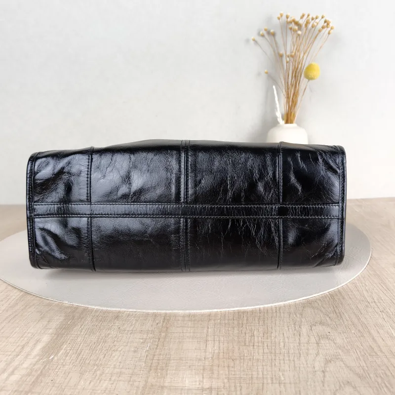 PRADA Shoulder Bag Bonnie Soft Lux Black Waxed Leather Medium32 × 12 × 15.5 cm — cover view 4 of 5
