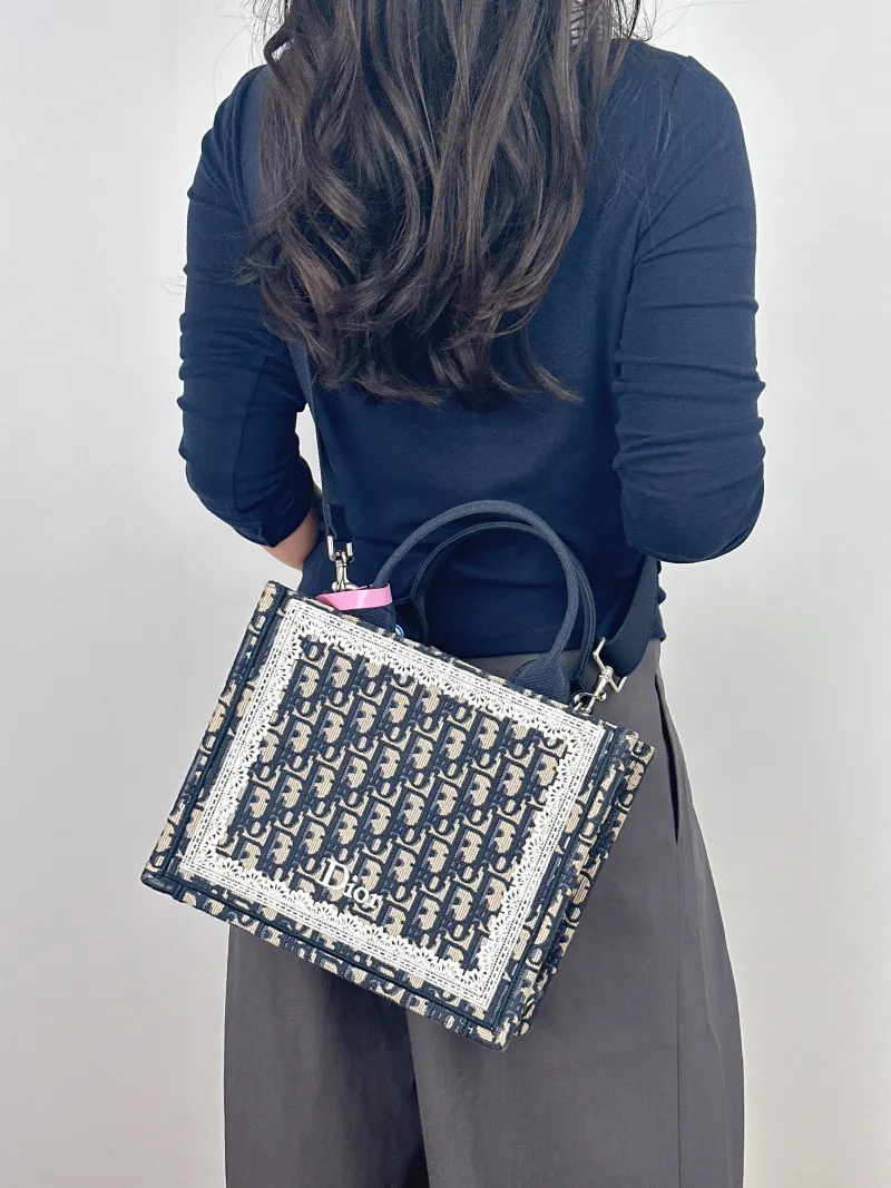 DIOR Shoulder Bag Book Tote Shoulder Strap Edition Blue Canvas Small 26.5 × 14 × 22 cm — on-model view 2 of 2