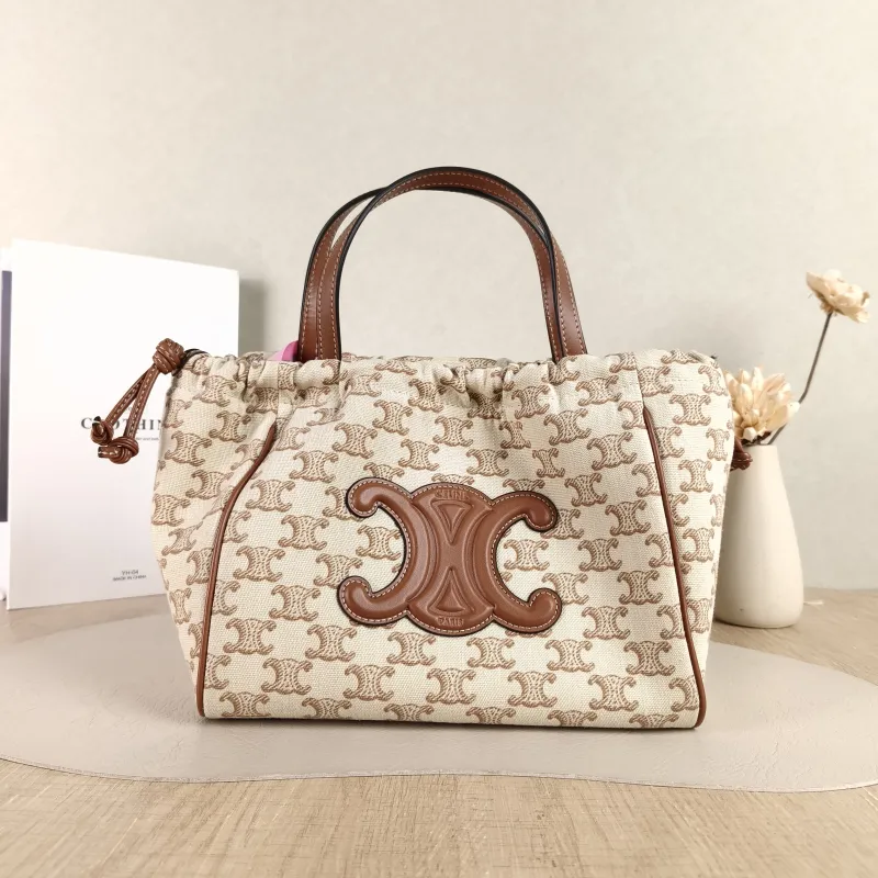 CELINE Top Handle Bag CABAS TRIOMPHE White PVC Small 22 × 15 × 17 cm