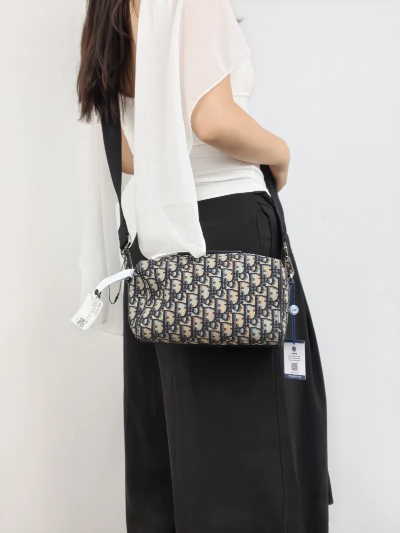 DIOR Crossbody Bag Lingot 22 Shoulder Bag Blue Canvas One Size 22 × 10.5 × 12.5 cm — on-model view 1 of 2