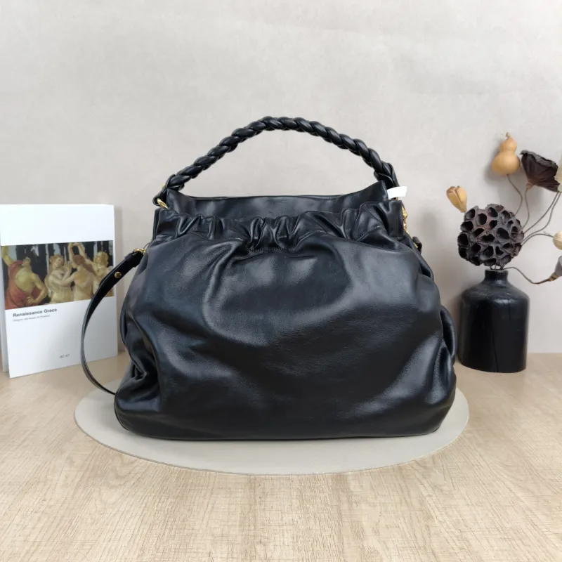 Miumiu Crossbody Bag Woven Tote Bag Black Calfskin One Size38 × 14 × 34 cm